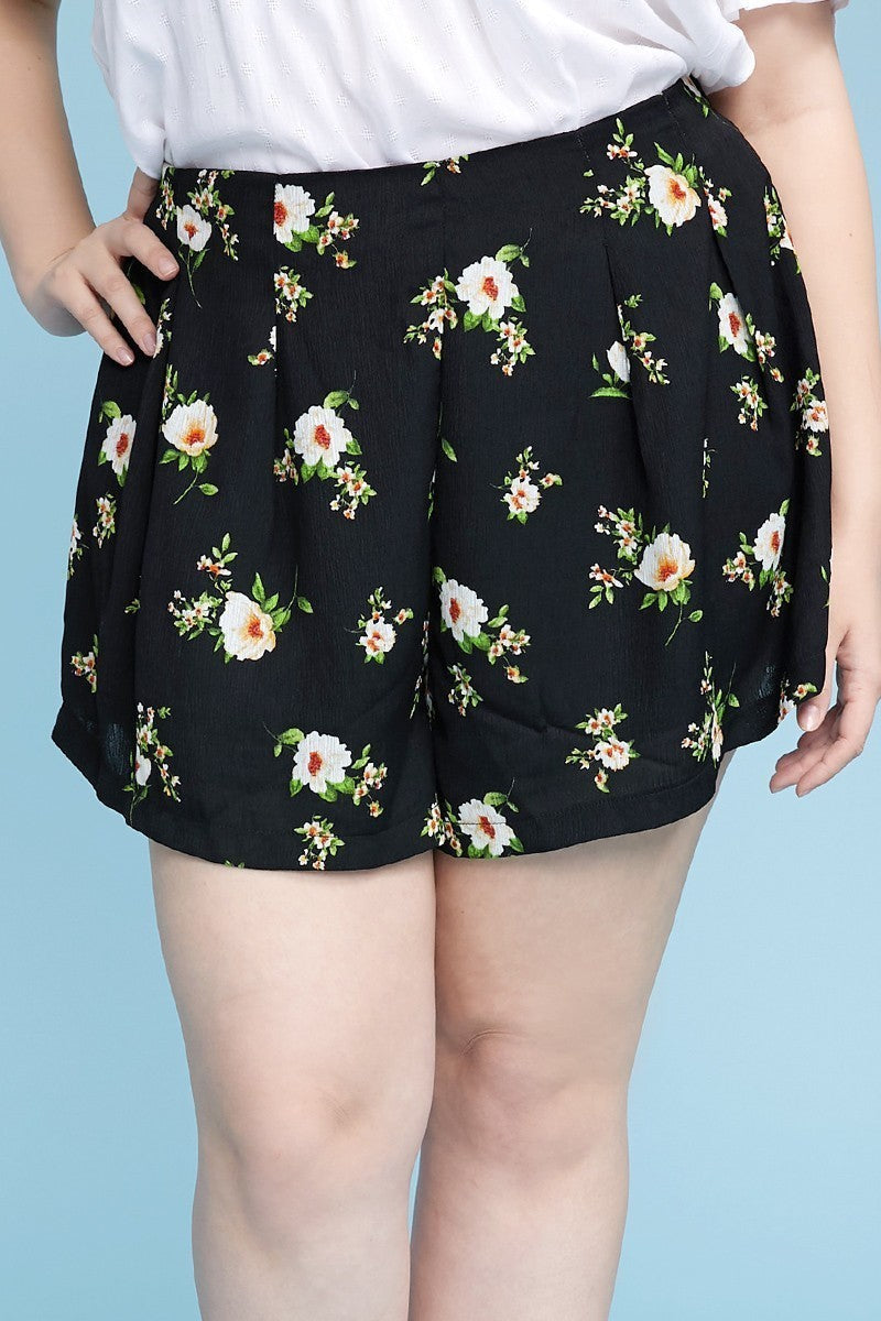 Plus Size Curvy, Floral Print Flowy Shorts Smile Sparker