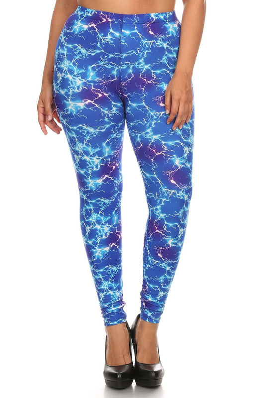 Plus Size Lightning Bolt Print, Full Length Leggings In A Slim Fitting Style With A Banded High Waist Smile Sparker