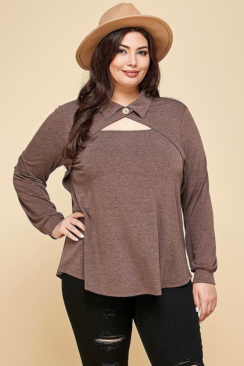 Plus Size Solid Long Sleeve Fashion Top Smile Sparker