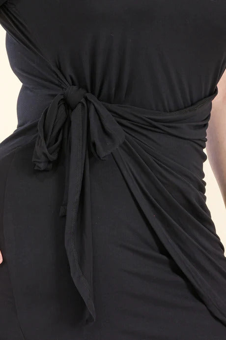 Plus Size Solid Wrap Front Tie Side Short Sleeve Mini Dress Smile Sparker