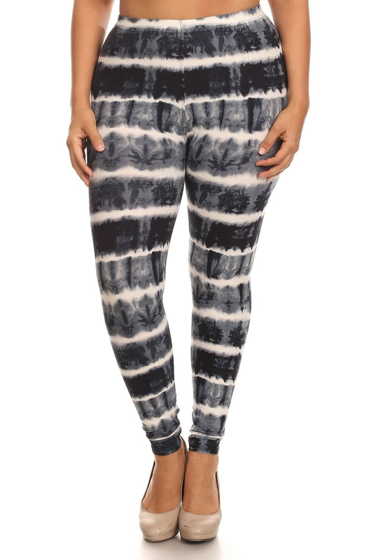 Plus Size Tie Dye Print, Full Length Leggings In A Fitted Style With A Banded High Waist Smile Sparker