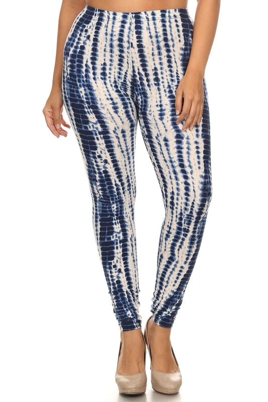 Plus Size Tie Dye Print, Full Length Leggings In A Slim Fitting Style With A Banded High Waist Smile Sparker