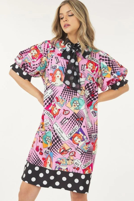 Print Midi Dress With Polka Dot Finish Smile Sparker