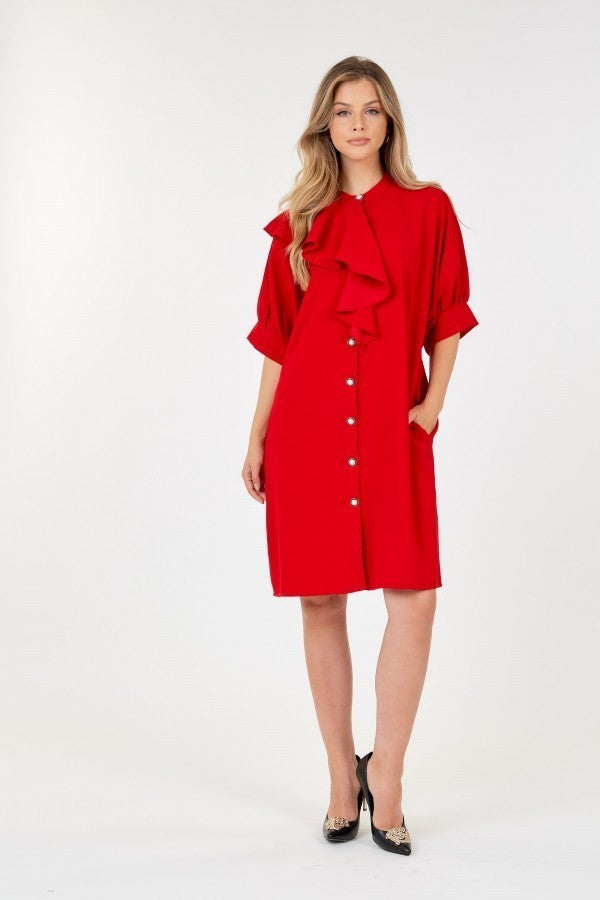 Puff Sleeve Dress With Frill Detail Smile Sparker