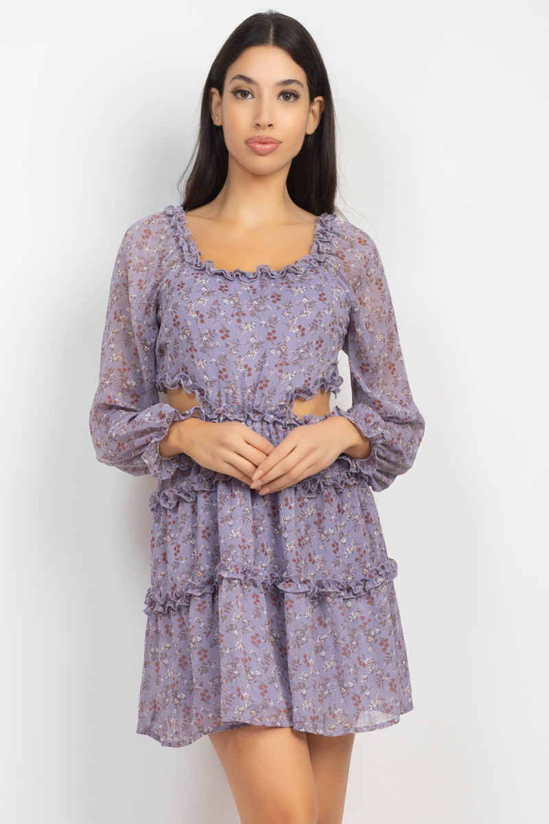 Ruffled Cutout Ditsy Floral Dress Smile Sparker