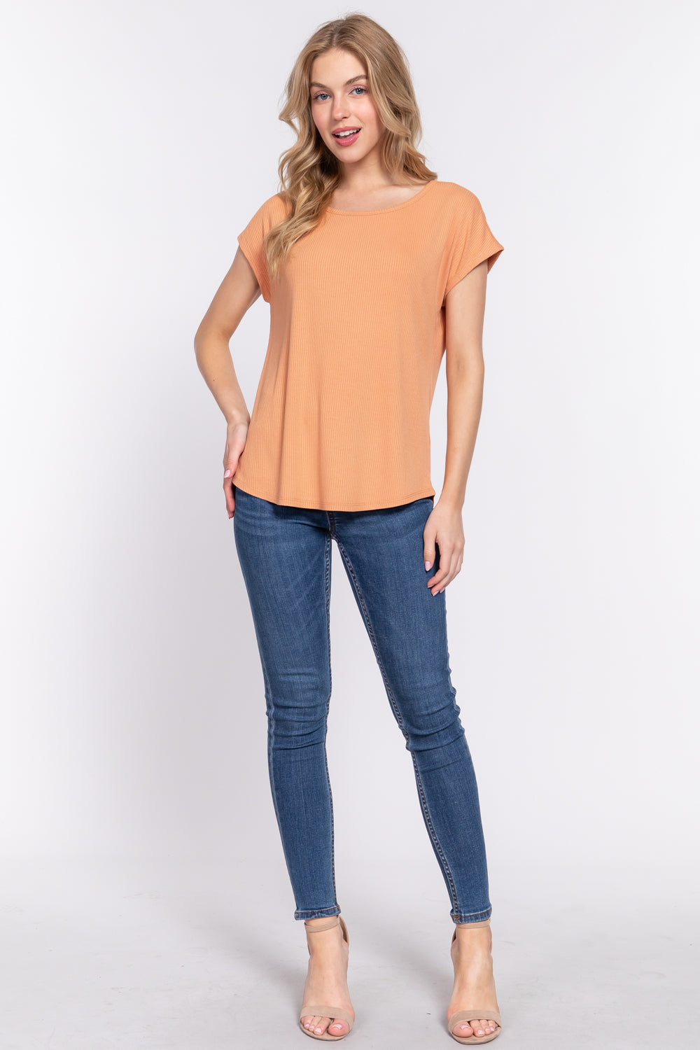 Short Dolman Slv Rib Knit Top Smile Sparker