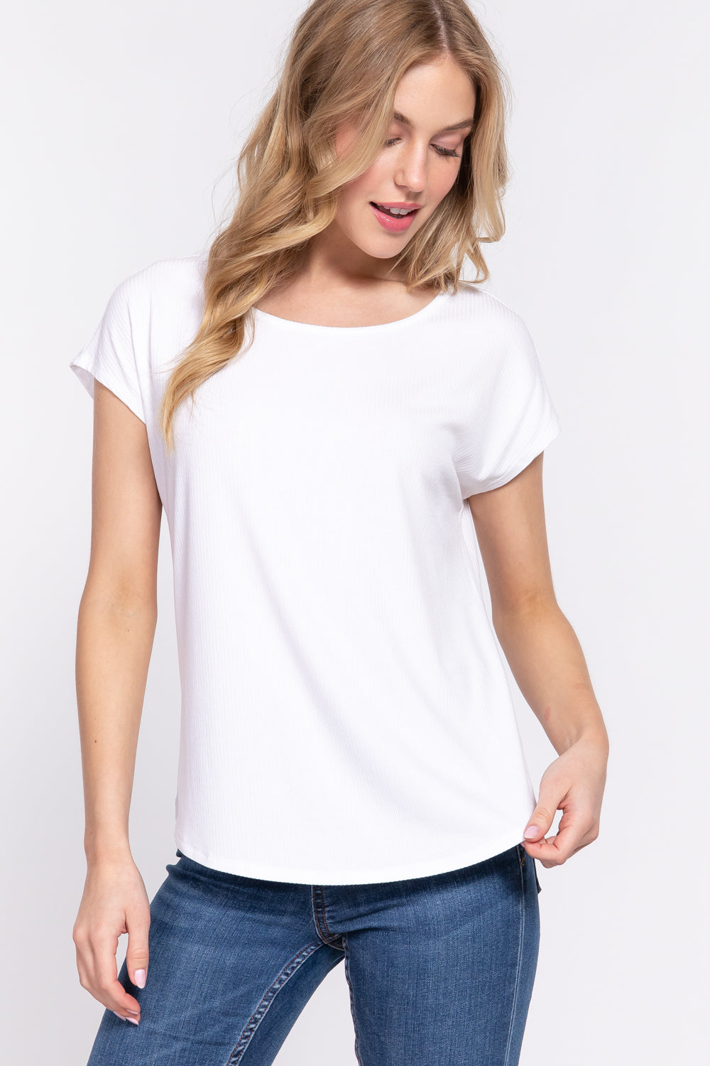 Short Dolman Slv Rib Knit Top Smile Sparker