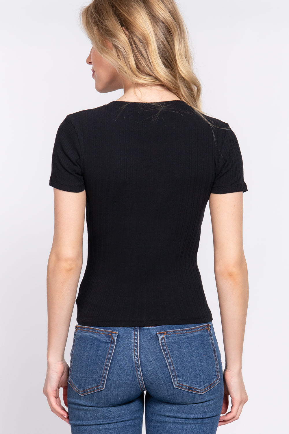 Short Slv Crew Neck Variegated Rib Knit Top Smile Sparker