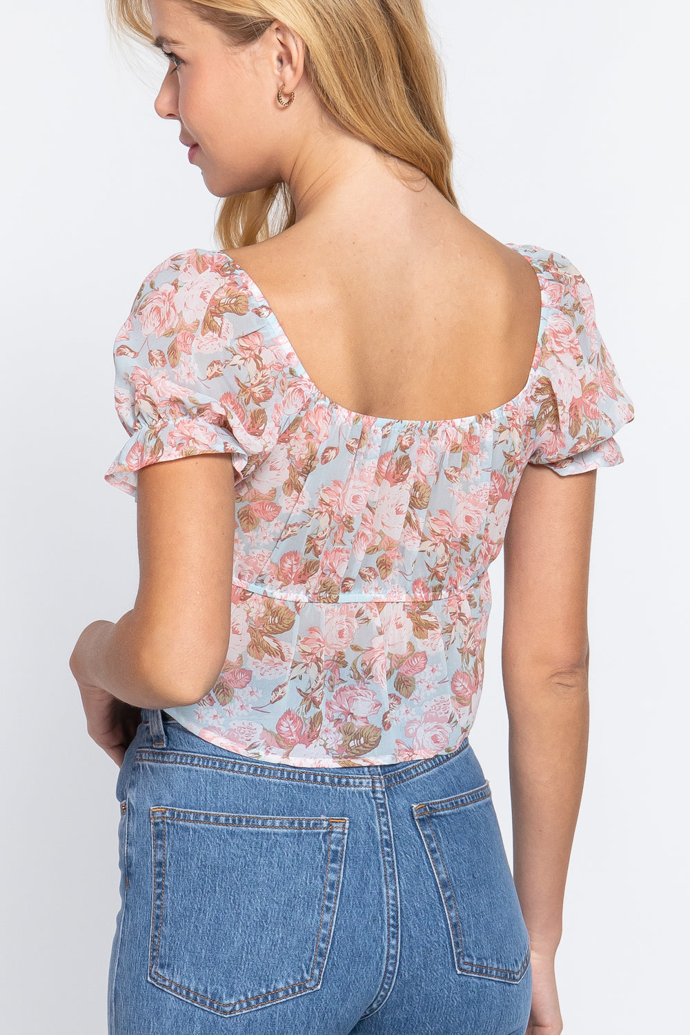 Short Slv Front Tie Print Woven Top Smile Sparker