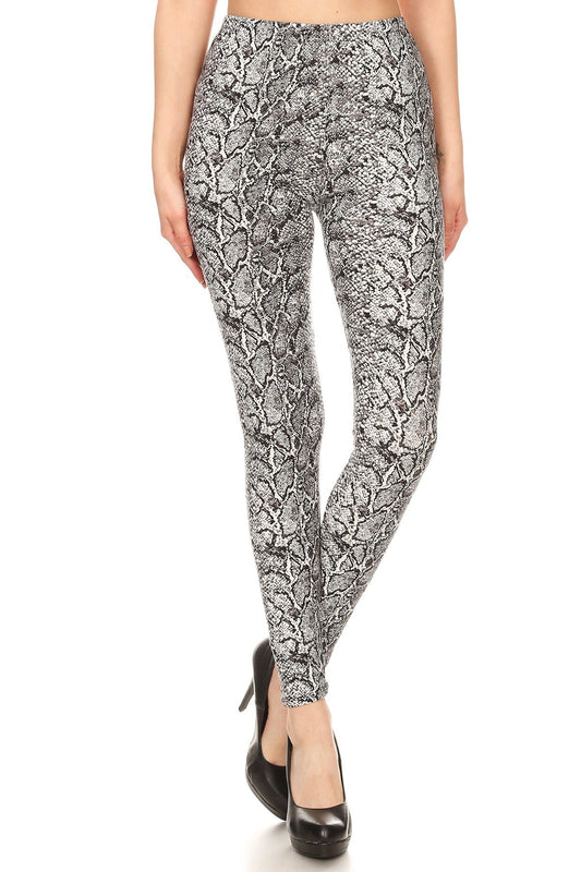 Snakeskin Print, Full Length, High Waisted Leggings In A Fitted Style With An Elastic Waistband Smile Sparker