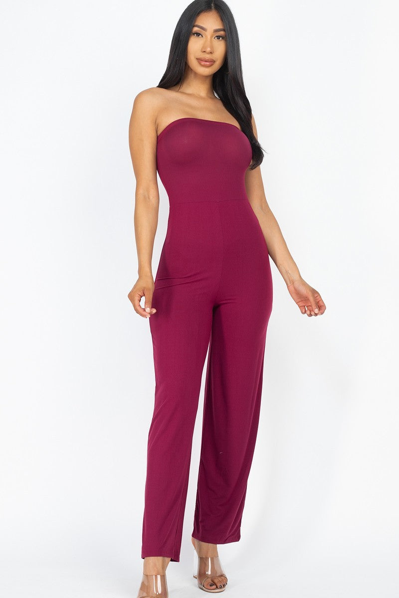 Solid Strapless Jumpsuit Smile Sparker