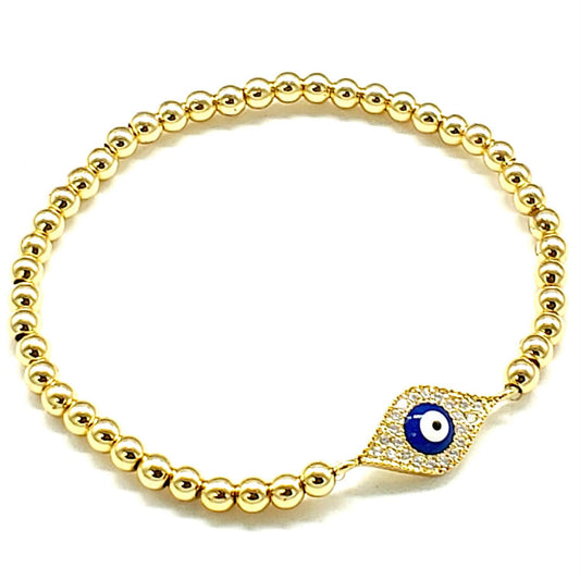 Stainless Steel Metal Ball Chain Evil Eye Stretch Bracelet Smile Sparker