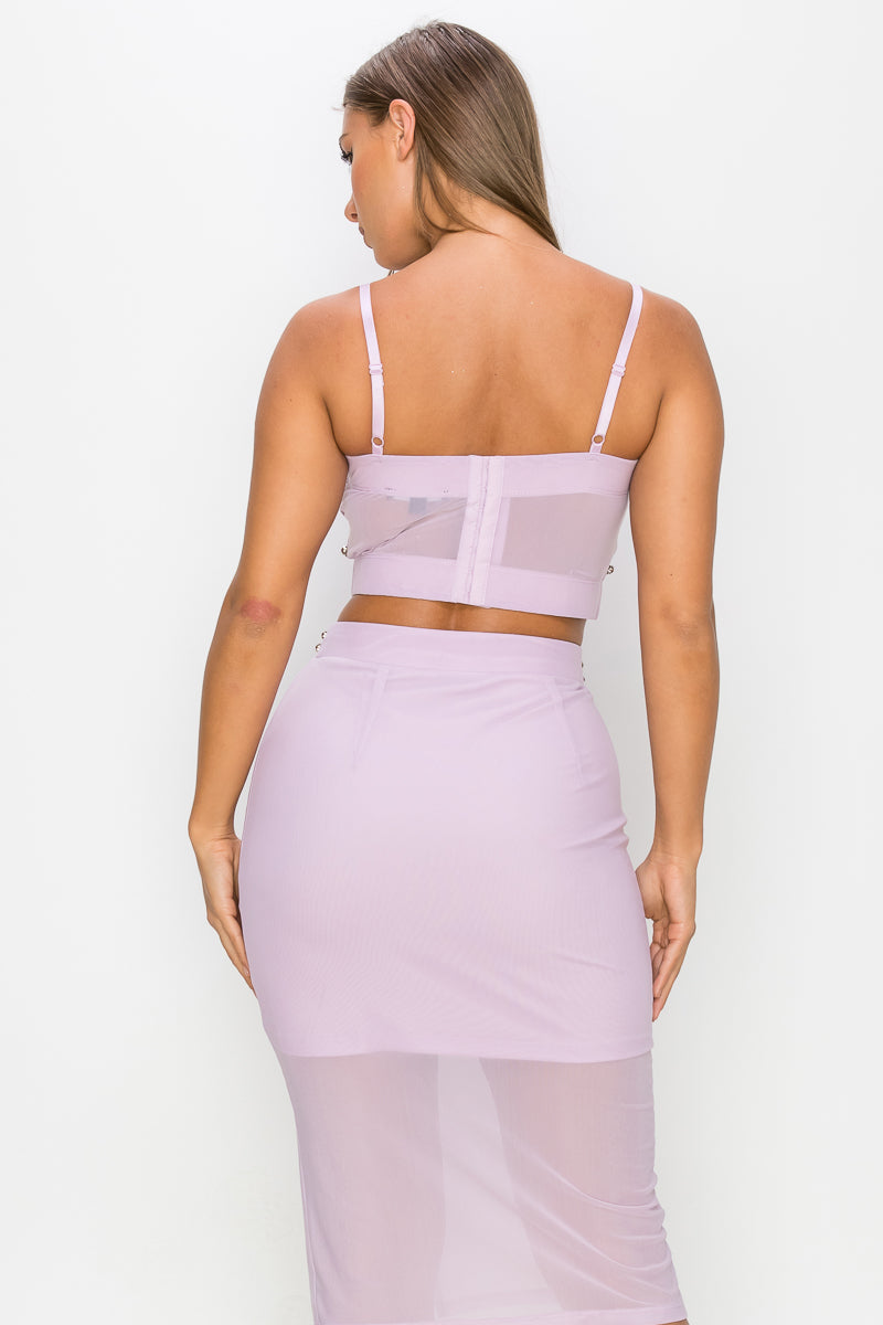 Studded Stone Cami Top & Slit Mini Skirts Set Smile Sparker