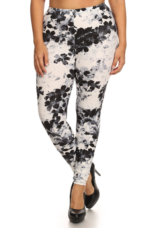 Super Soft Peach Skin Fabric, Floral Graphic Printed Knit Legging With Elastic Waist Detail Smile Sparker