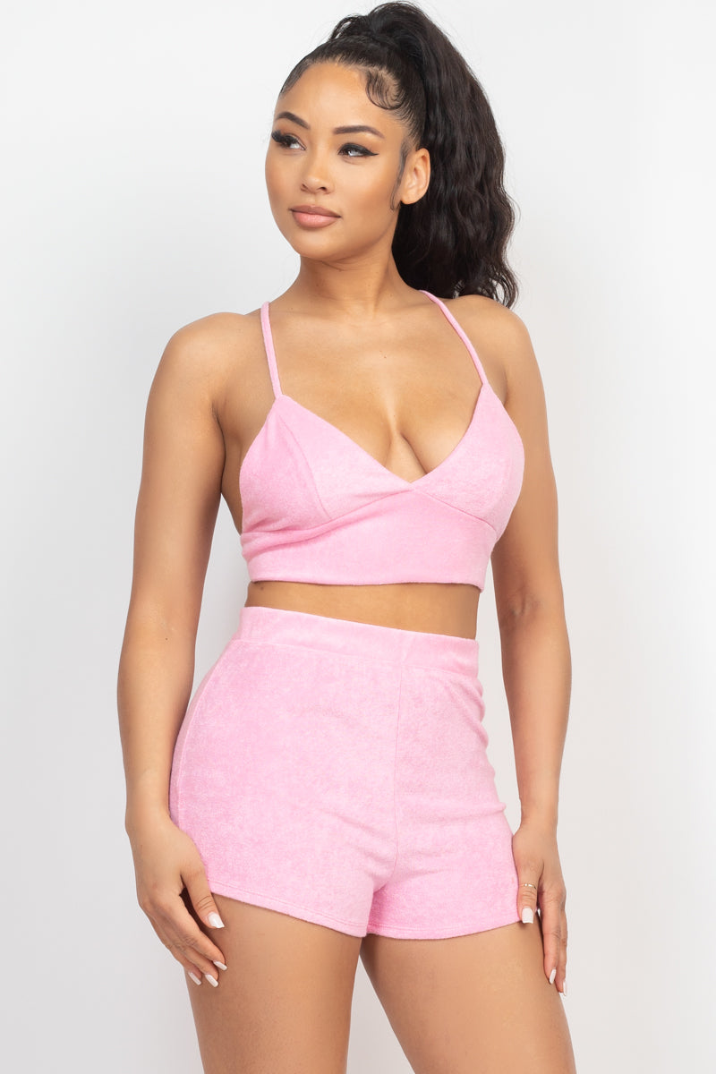 Terry Towel Bralette Top & Mini Shorts Set Smile Sparker