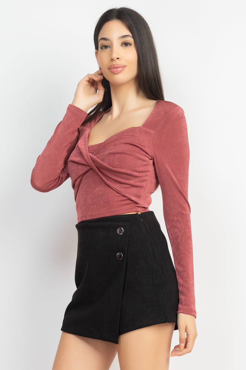 Twisted Velvety Long Sleeve Crop Top Smile Sparker