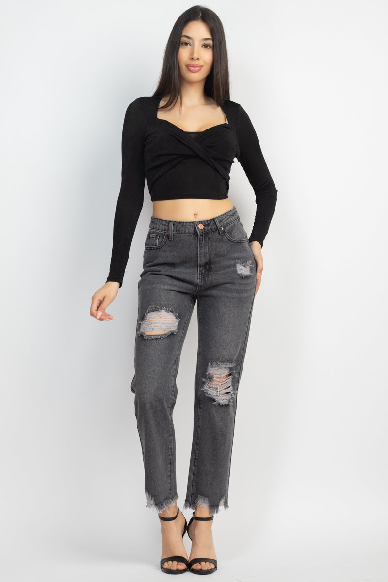 Twisted Velvety Long Sleeve Crop Top Smile Sparker