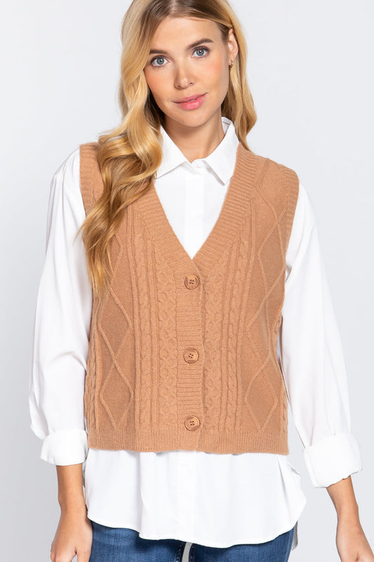 V-neck Cable Sweater Vest Cardigan Smile Sparker