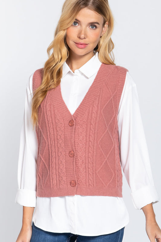 V-neck Cable Sweater Vest Cardigan Smile Sparker