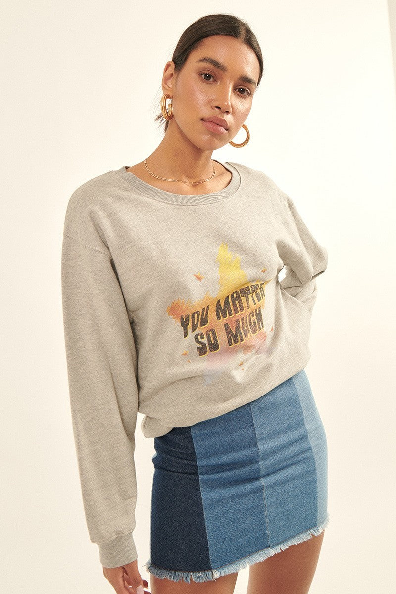 Vintage-style, Multicolor Star French Terry Knit Graphic Sweatshirt Smile Sparker