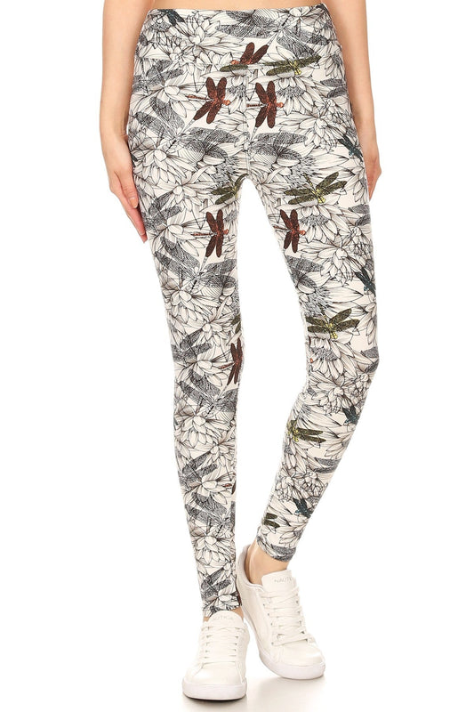 Yoga Style Banded Lined Dragonfly Print, Full Length Leggings In A Slim Fitting Style With A Banded High Waist Smile Sparker