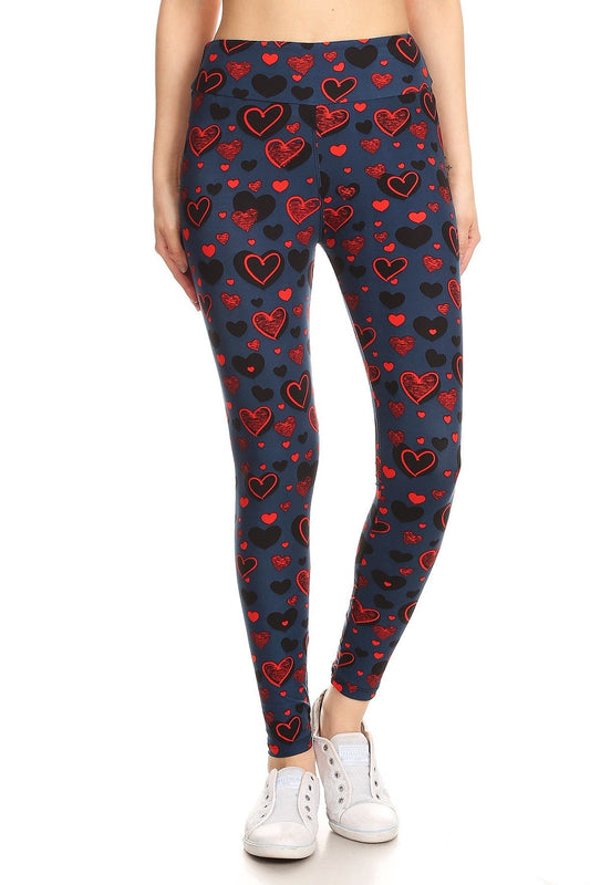 Yoga Style Banded Lined Heart Print, Full Length Leggings In A Slim Fitting Style With A Banded High Waist Smile Sparker