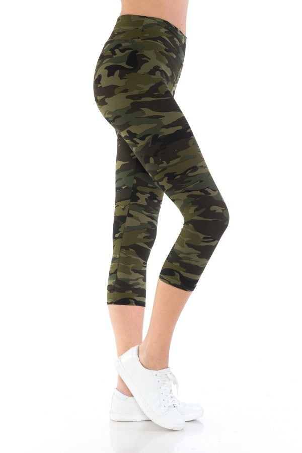 Yoga Style Banded Lined Tie Dye Printed Knit Capri Legging With High Waist. Smile Sparker