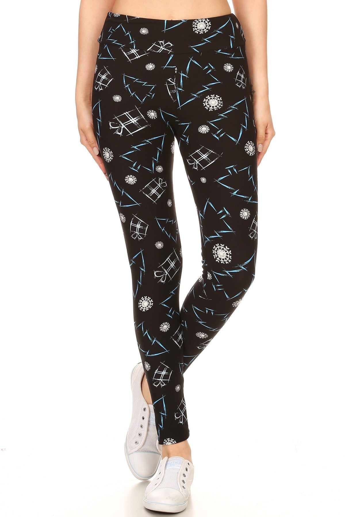 Yoga Style Banded Lined Tree Printed Knit Legging With High Waist Smile Sparker