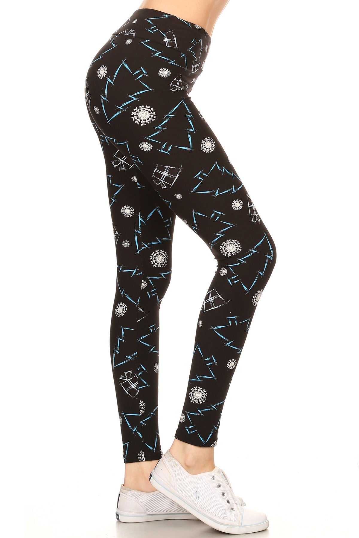 Yoga Style Banded Lined Tree Printed Knit Legging With High Waist Smile Sparker