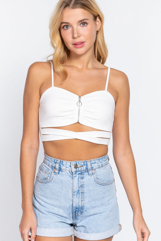 Zippered Cross Rib Knit Crop Cami Smile Sparker